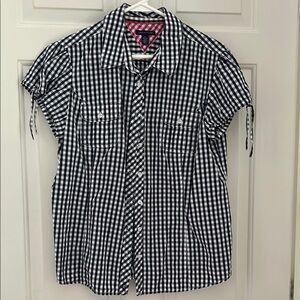 Tommy Hilfiger Black  and White Gingham woman blouse Size XL pockets 100% cotton